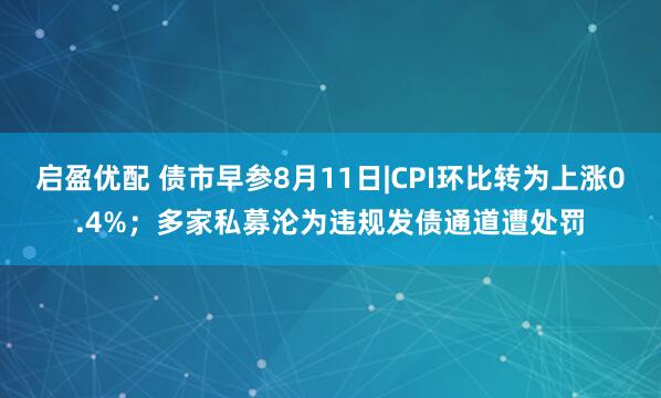 启盈优配 债市早参8月11日|CPI环比转为上涨0.4%；多家私募沦为违规发债通道遭处罚