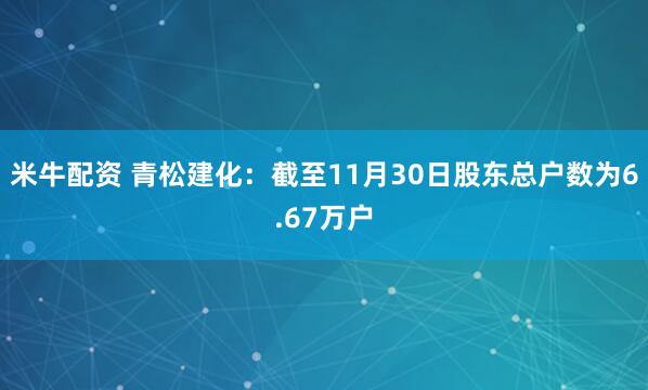 米牛配资 青松建化：截至11月30日股东总户数为6.67万户